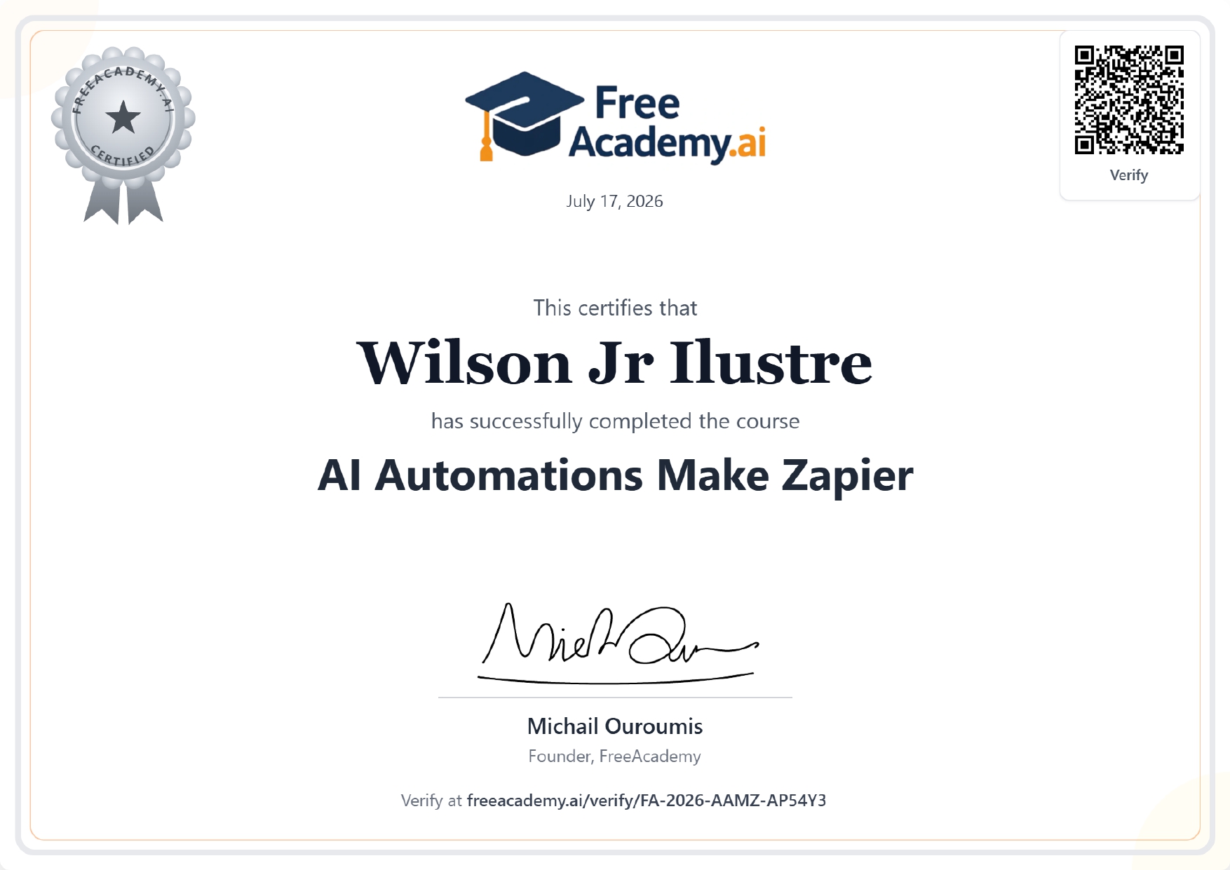 AI Automations Make & Zapier certificate